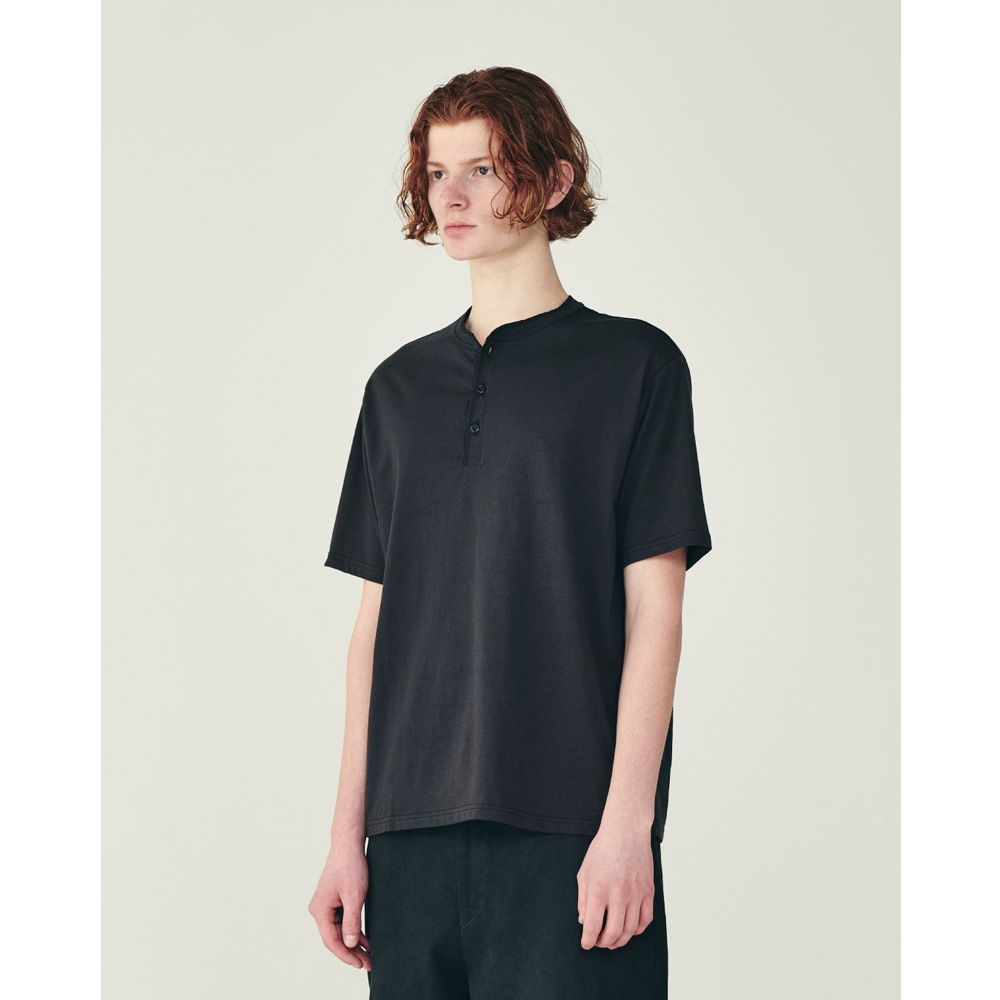 HENLEY NECK TEE - BLACK / 30/1オーガニックコットン空紡天竺 - ヘンリーネックTee / M26B14CS01B