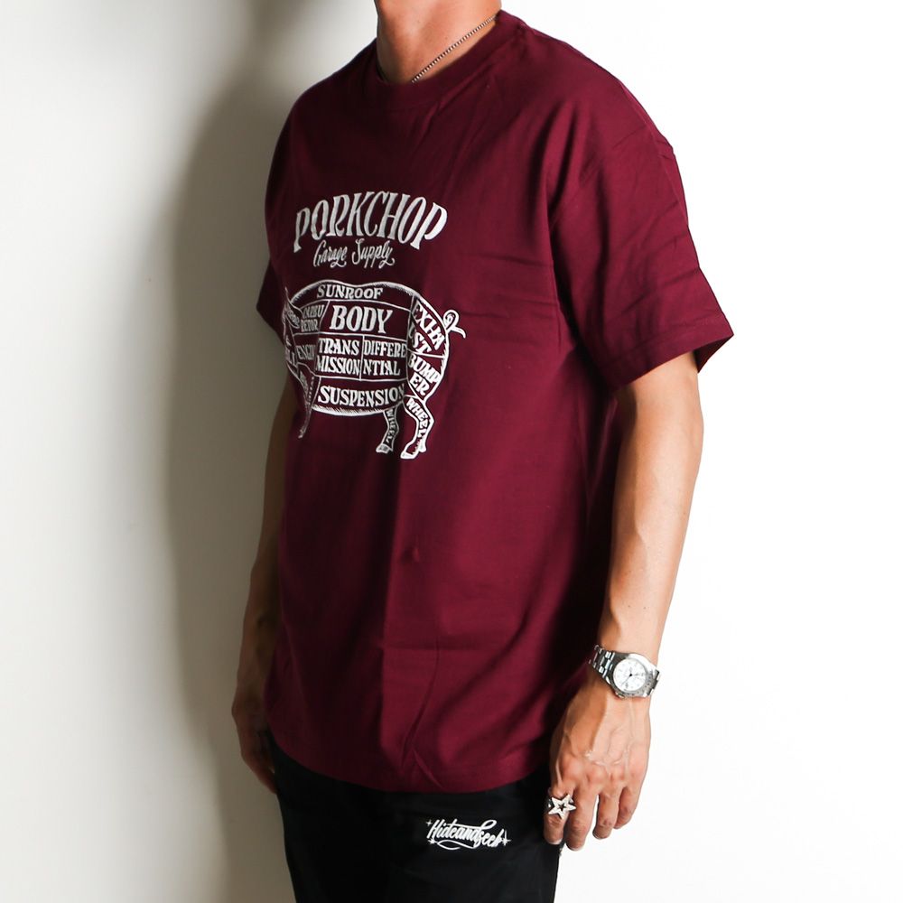 PORKCHOP PORK FRONT TEE　BURGUNDY PORKCHOP - PORK FRONT TEE 25 - BURGUNDY / ショートスリーブT