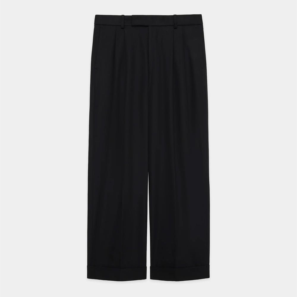 DOUBLE PLEATED SEMI EASY TROUSERS - BLACK / 60/2オーガニック強燃ボイル3/2ツイル - ダブルプリーテッドセミイージートラウザーズ / A26A16PT01C