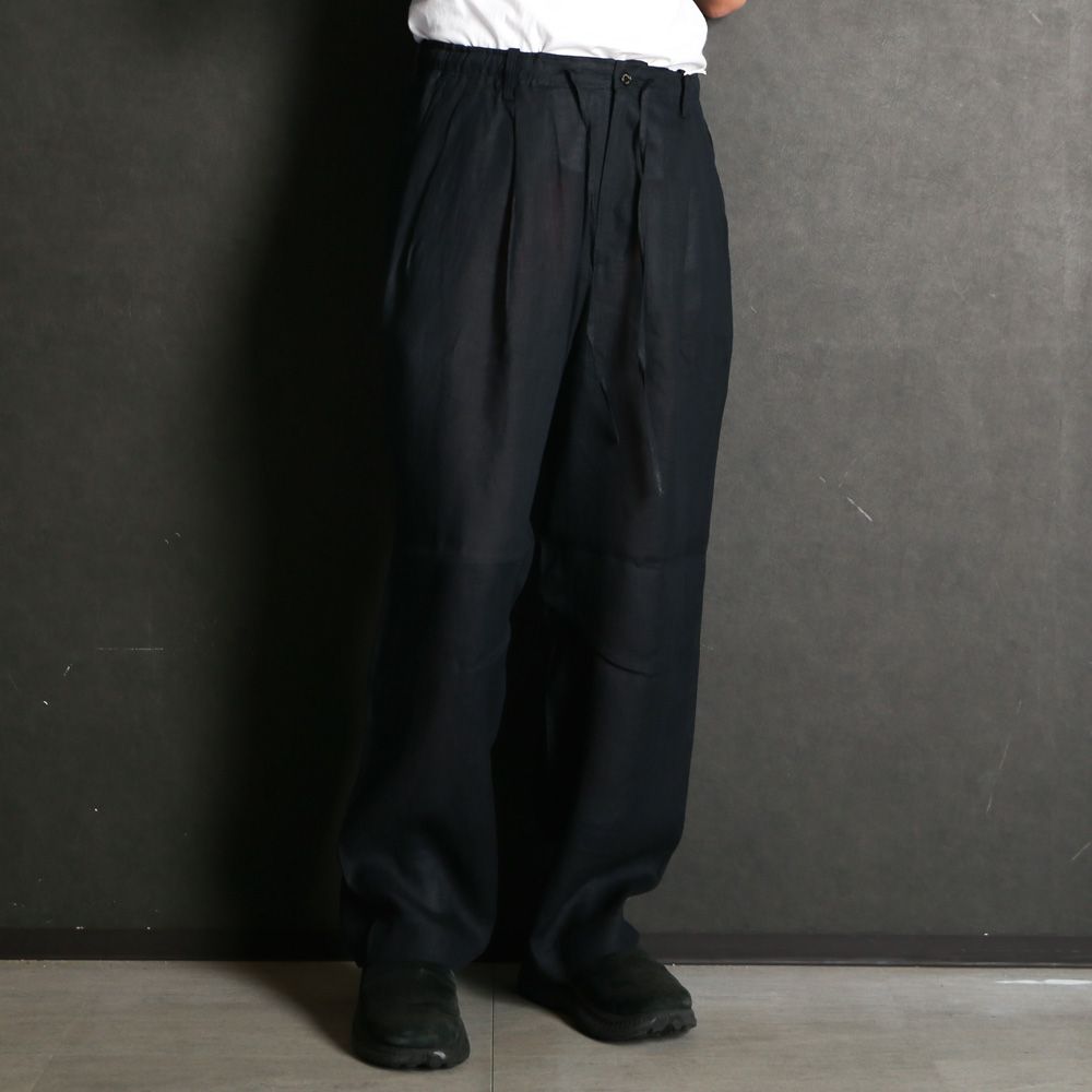 DOUBLE PLEATED EASY TROUSERS - BLACK / ヘンプ細布 - ダブルプリーテッドイージートラウザーズ / A26A22PT02C