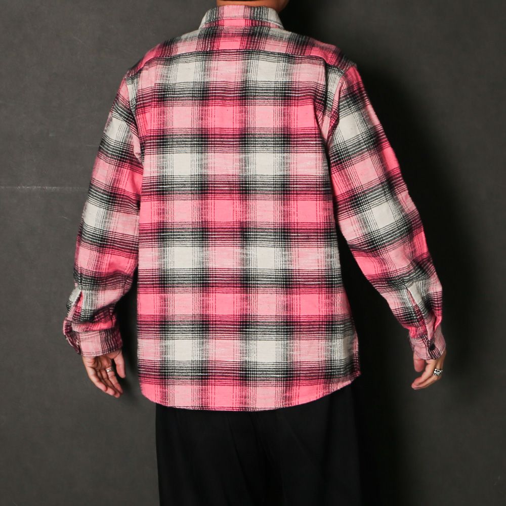 Heavy Cotton Flannel Ombre Work Shirt  - PINK / MDFBF09503