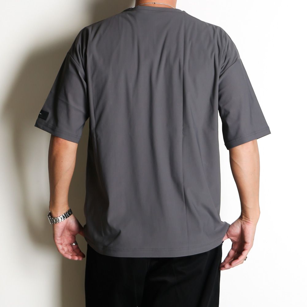 【ラスト1点-サイズ1】leather pocket overnylon T - GREY / エコレザーポケット ルーズTシャツ / RC35-T-005