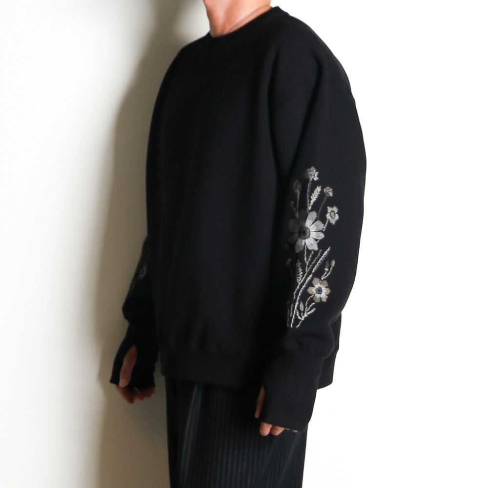 Embroidered Jacquard Crewneck Sweatshirt - Black / クルーネック スウェット / SN-632A