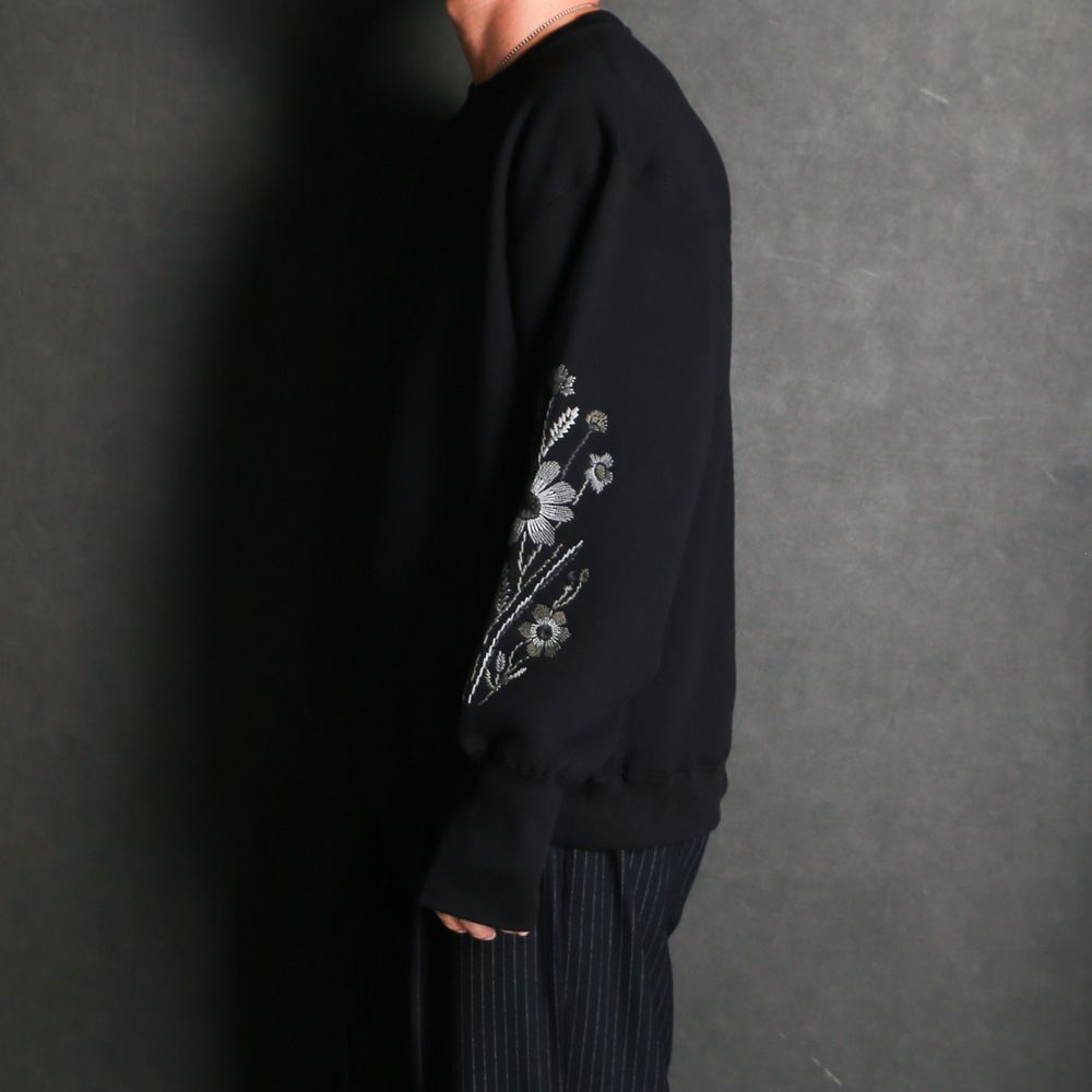 Embroidered Jacquard Crewneck Sweatshirt - Black / クルーネック スウェット / SN-632A