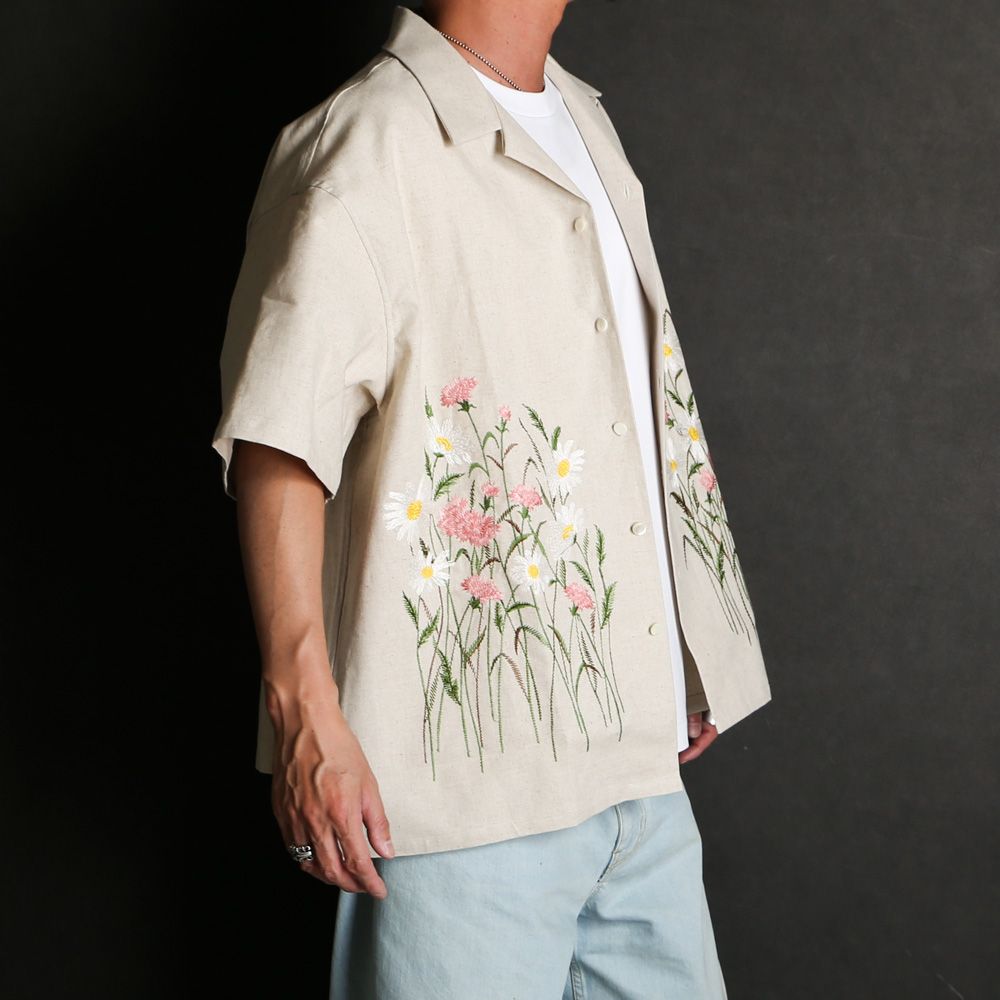 Aloha shirt - Flower garden embroidery / アロハシャツ - フラワー ガーデン エンブロイダリー / SN-571B