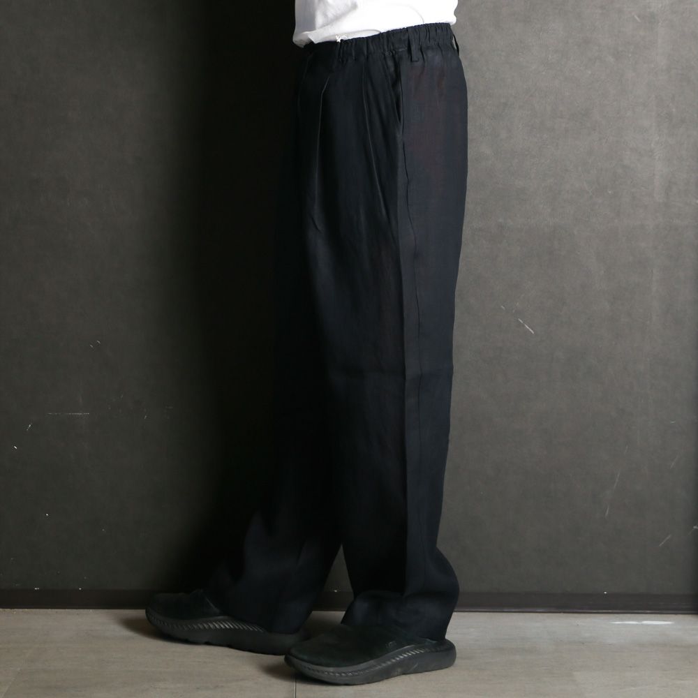 DOUBLE PLEATED EASY TROUSERS - BLACK / ヘンプ細布 - ダブルプリーテッドイージートラウザーズ / A26A22PT02C