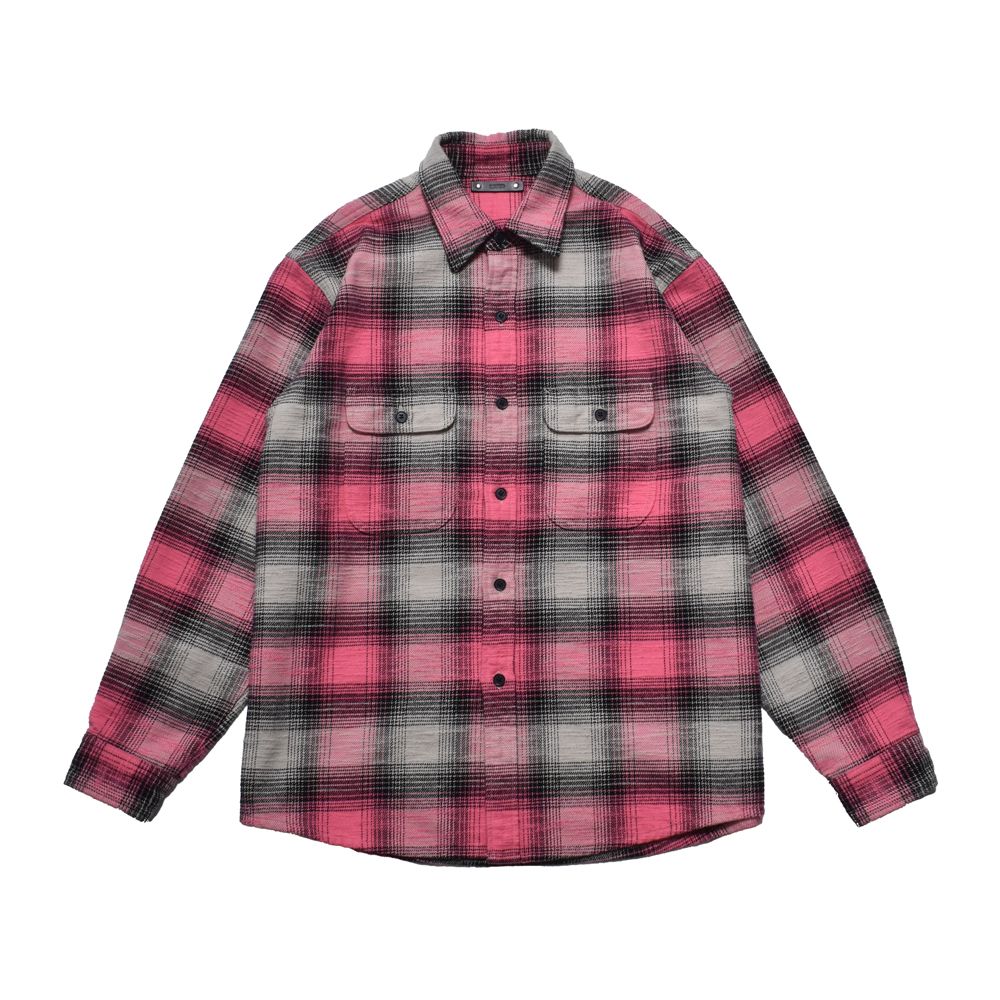 Heavy Cotton Flannel Ombre Work Shirt  - PINK / MDFBF09503