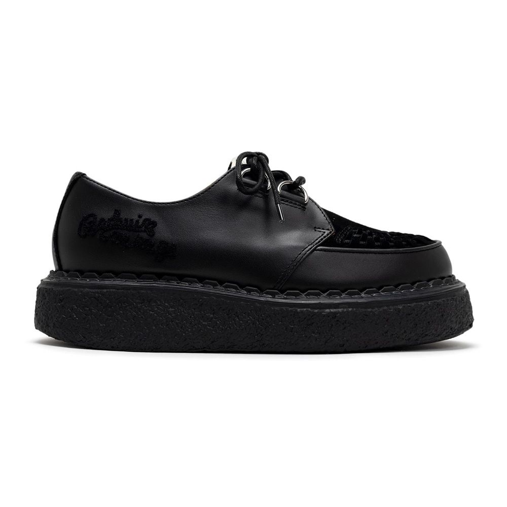 BEDWIN & THE MMY General Scale. / "DAVID" Leather Inter Lace Shoes - BLK × BLK / C15FW703