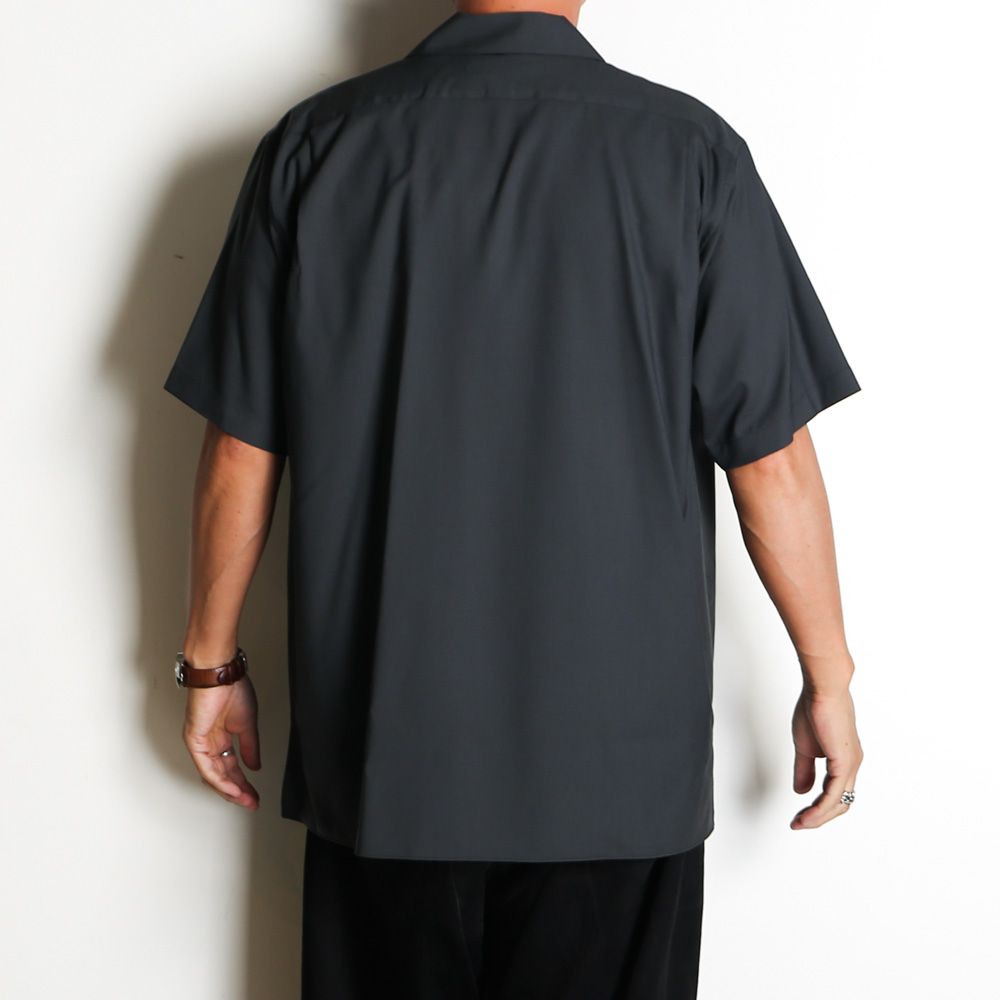 ITALIAN OPEN COLLAR S/S SHIRT - CHARCOAL / オーガニックウール2/80トロピカル - イタリアンオープンカラーS/Sシャツ / A26B04SH03B