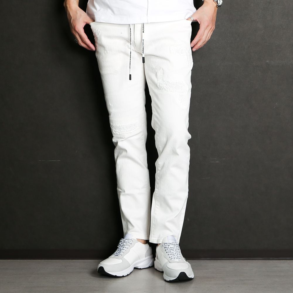 WHITE DAMAGE DENIM PANTS / アンクル ダメージデニムパンツ / USB-21015