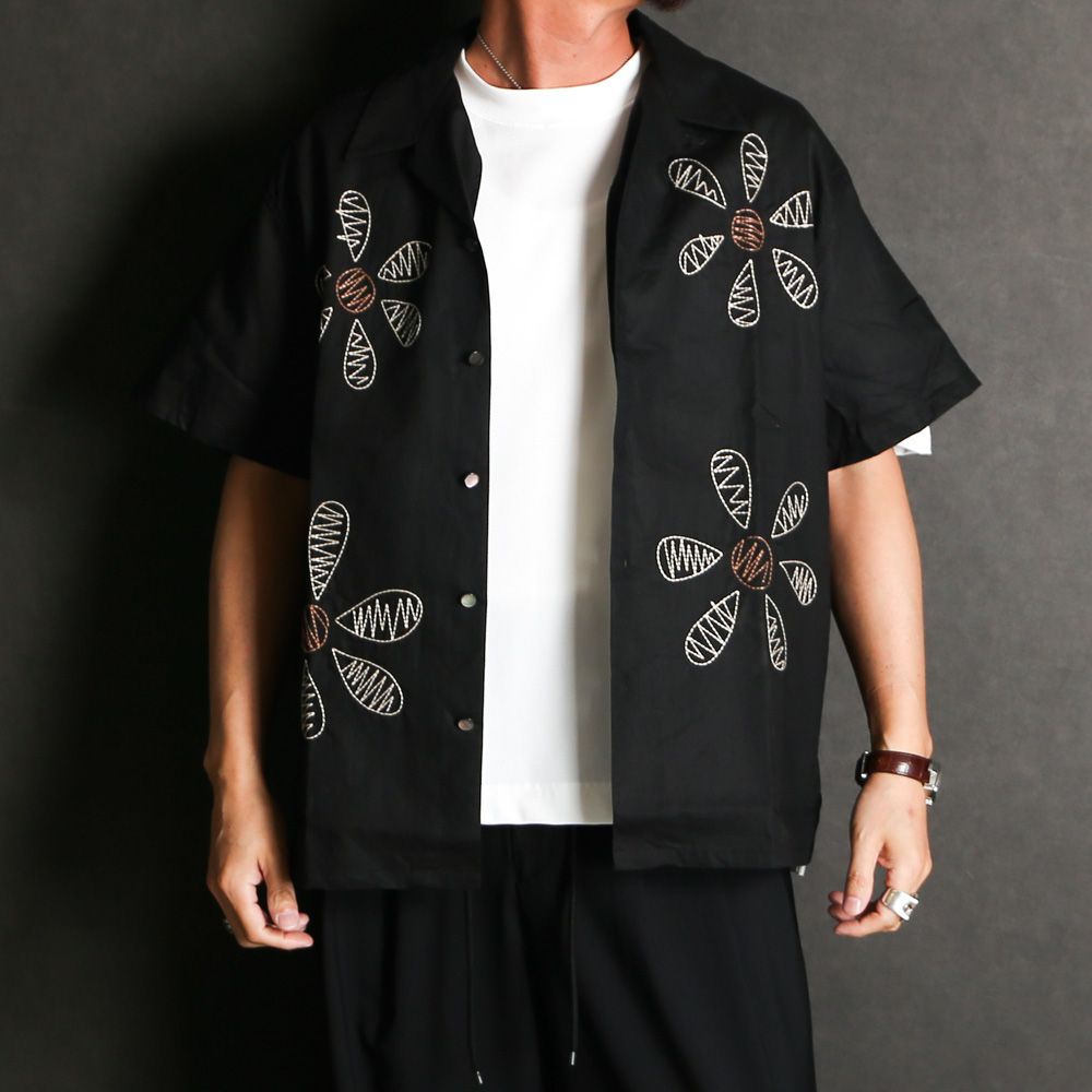 Aloha shirt - Big flowers embroidery / アロハシャツ - ビッグフラワーエンブロイダリー / SN-616C