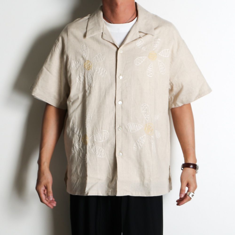 Aloha shirt - Big flowers embroidery / アロハシャツ - ビッグフラワーエンブロイダリー / SN-616B