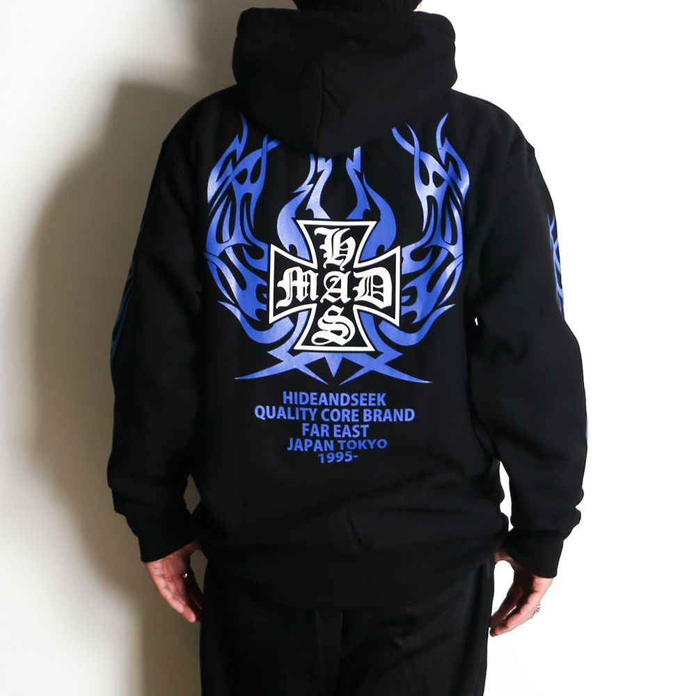 MAD Hooded Sweat Shirt - BLK × Blue / プルオーバーパーカー / HC-110825