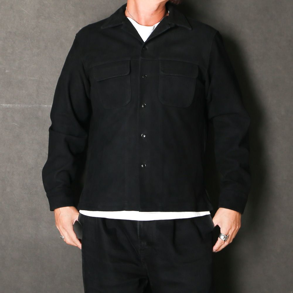 Full Grain Suede Open Collar Work Shirt  - BLK / MDFBF10501