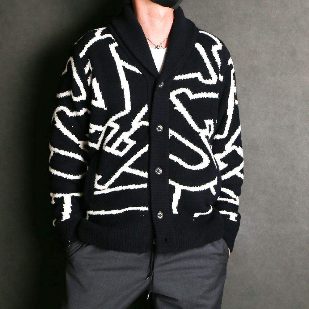 FLUFFY LETTERED LOGO SHAWL COLLAR CARDIGAN / ショールカラー カーディガン / USK-21017