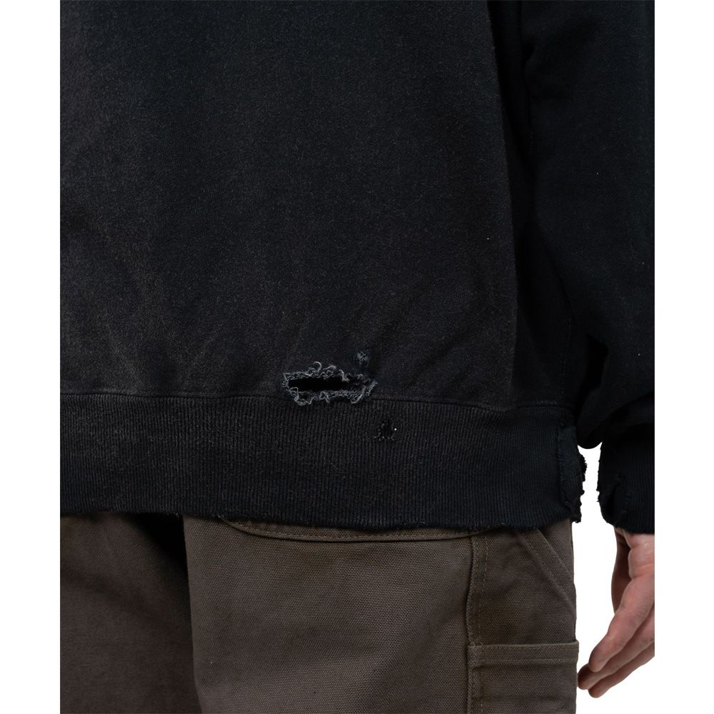 Distressed Henry Neck Hoodie - BLACK / ヘンリーネック フーディー / G15HD077