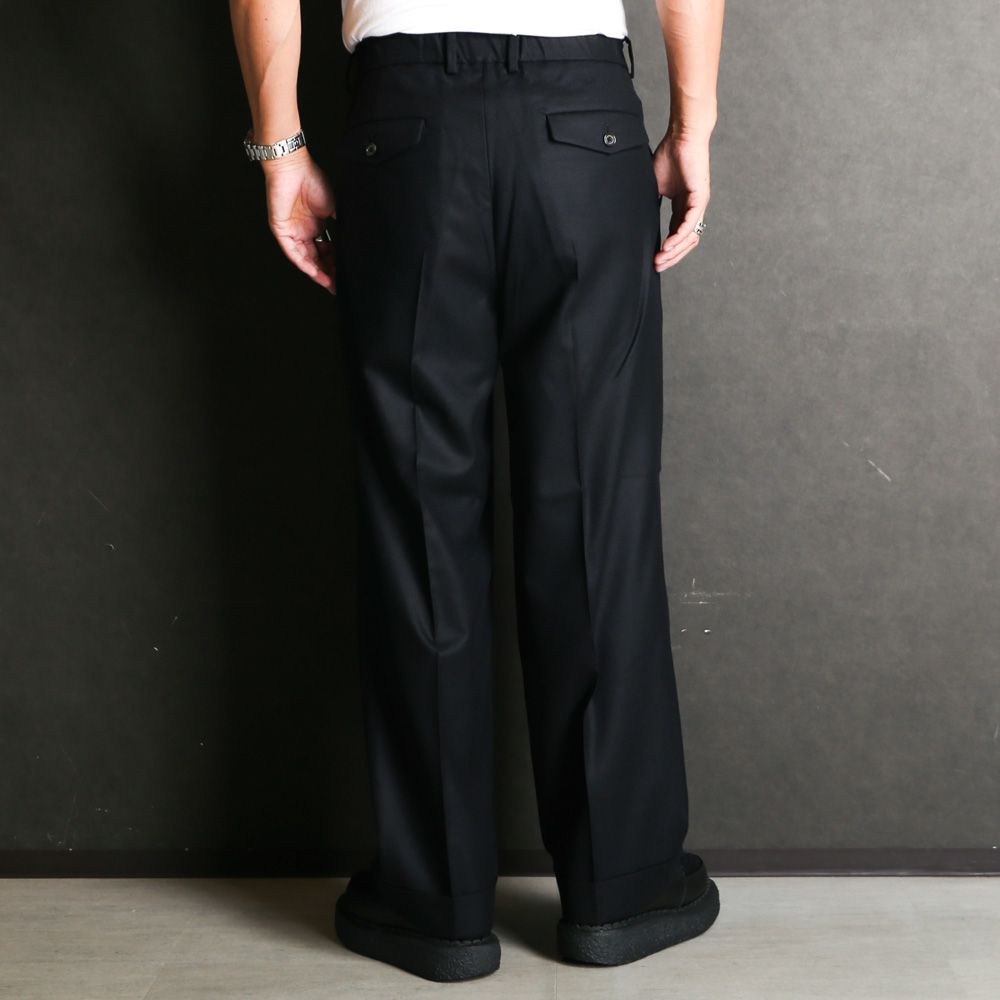 DOUBLE PLEATED WIDE TROUSERS - BLACK / オーガニックウール 2/80 フランネル - ダブルプリーテッドワイドトラウザーズ / A25C15PT02C