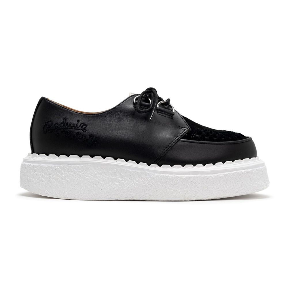 BEDWIN & THE MMY General Scale. / "DAVID" Leather Inter Lace Shoes - BLK × WHT / C15FW703