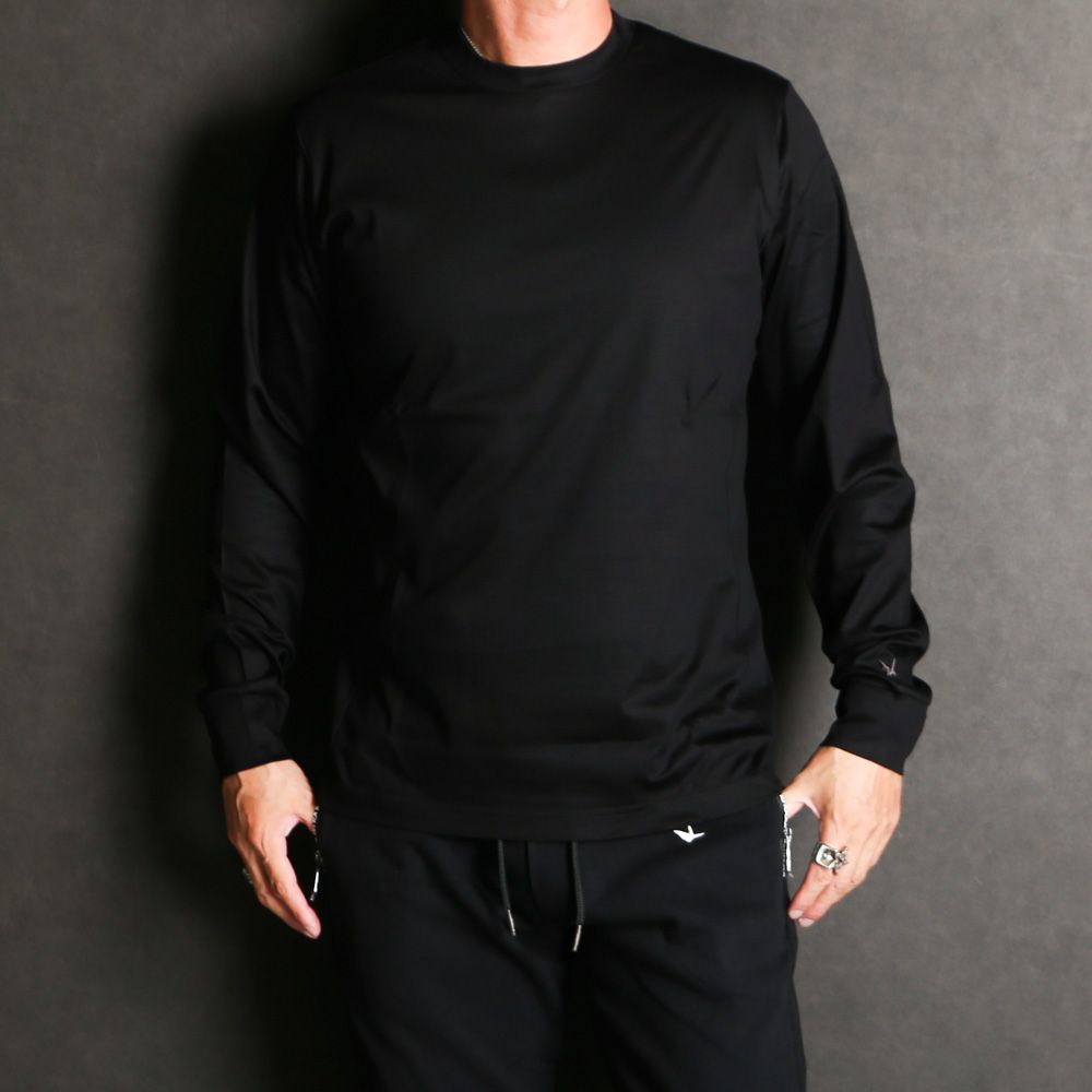 SUPER MERCERIZED LONG SLEEVE T-SHIRT - BLACK / ダブルシルケット ベーシック ロングスリーブTシャツ / UST-24059