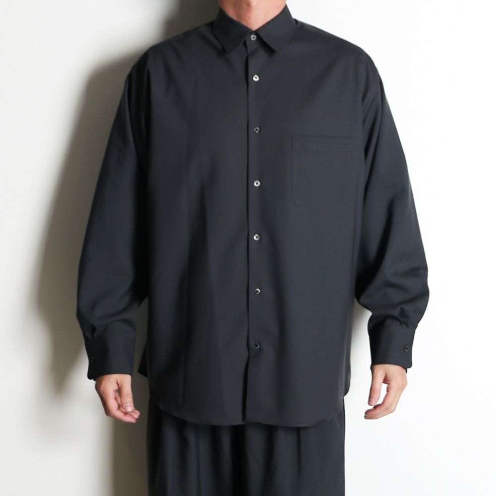 【ラスト1点-サイズ3】 COMFORT FIT SHIRT - CHARCOAL / オーガニックウール2/80トロピカル - コンフォートフィットシャツ / A26A15SH01C