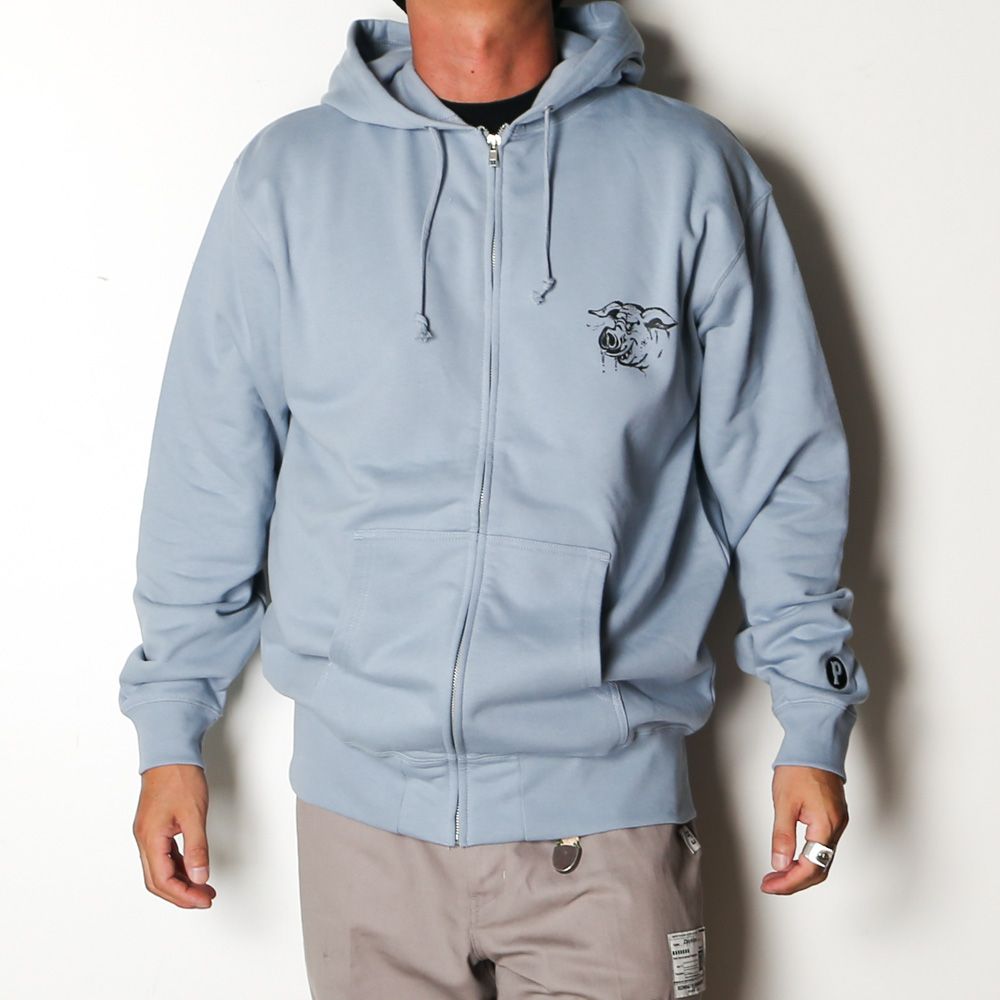 HUNGRY ZIP UP HOODIE - STONE BLUE / ジップアップパーカー