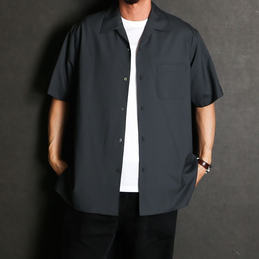 ITALIAN OPEN COLLAR S/S SHIRT - CHARCOAL / オーガニックウール2/80トロピカル - イタリアンオープンカラーS/Sシャツ / A26B04SH03B