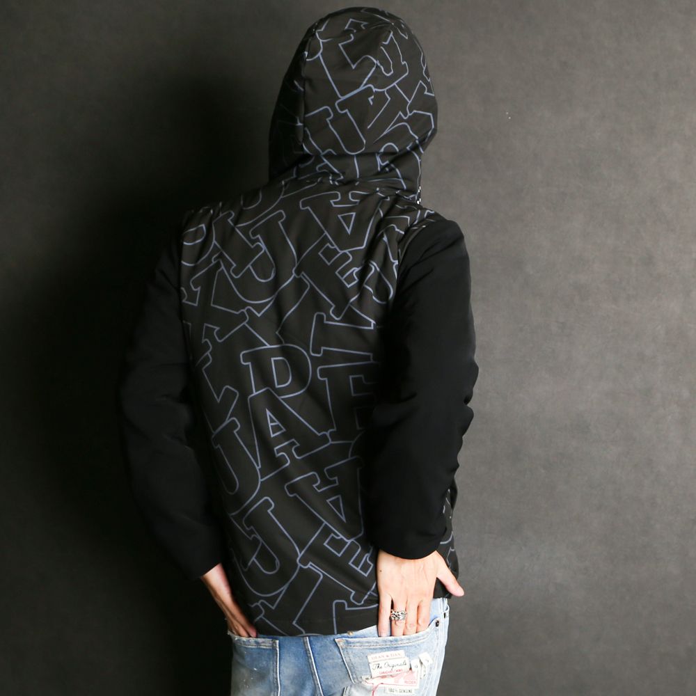 LETTERING SLEEVE SWITCH JACKET / ダイアゴナルロゴ ドッキング ダウンパーカー / USO-21044