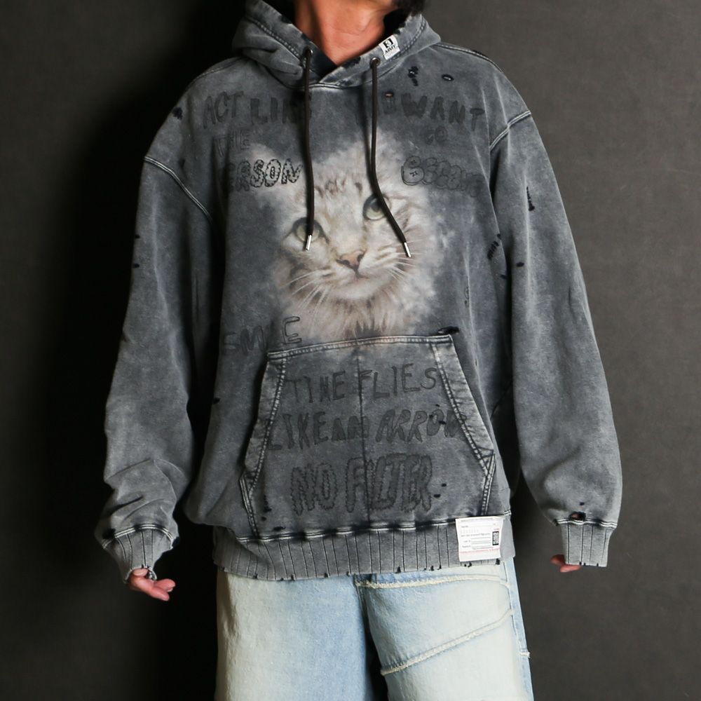 Maison MIHARA YASUHIRO - Bleached Cat Print Hoodie - BLACK
