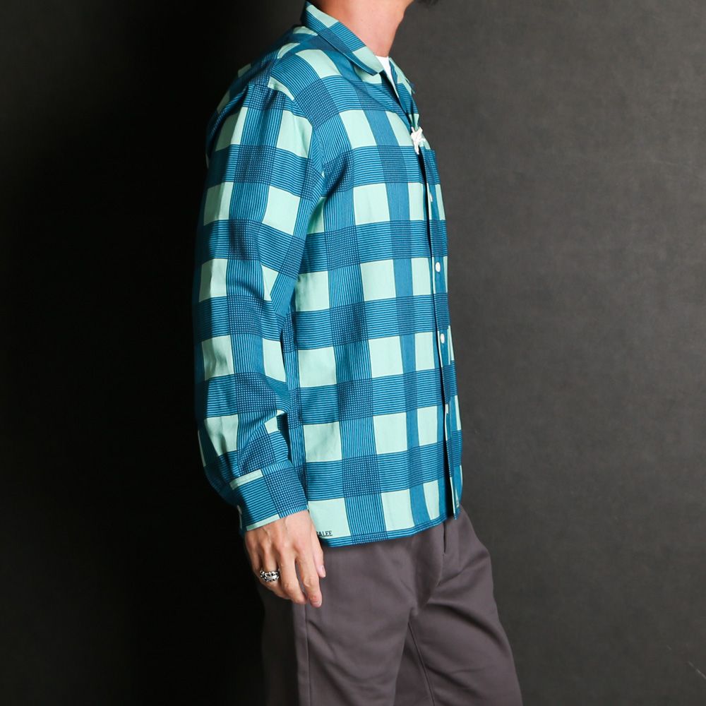 CALEE - 【ラスト1点-サイズL】 RAYON CHECK OPEN COLLAR L/S SH