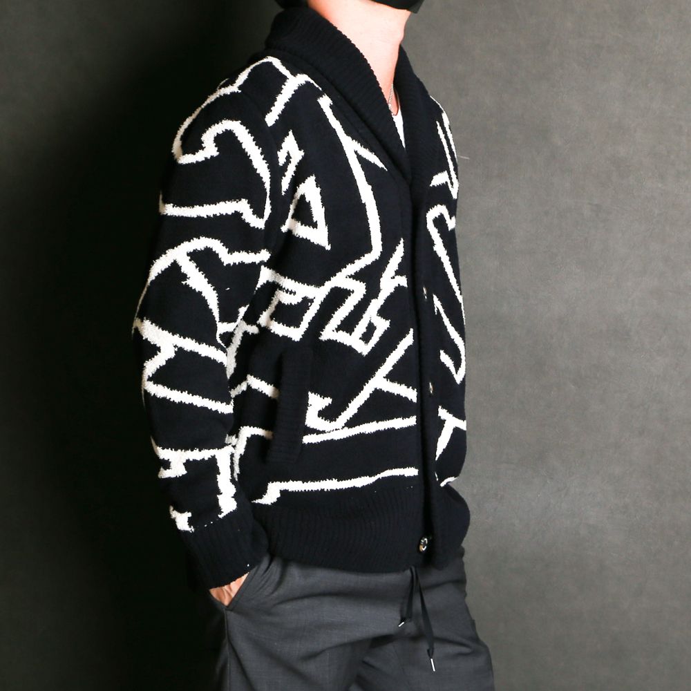 FLUFFY LETTERED LOGO SHAWL COLLAR CARDIGAN / ショールカラー カーディガン / USK-21017