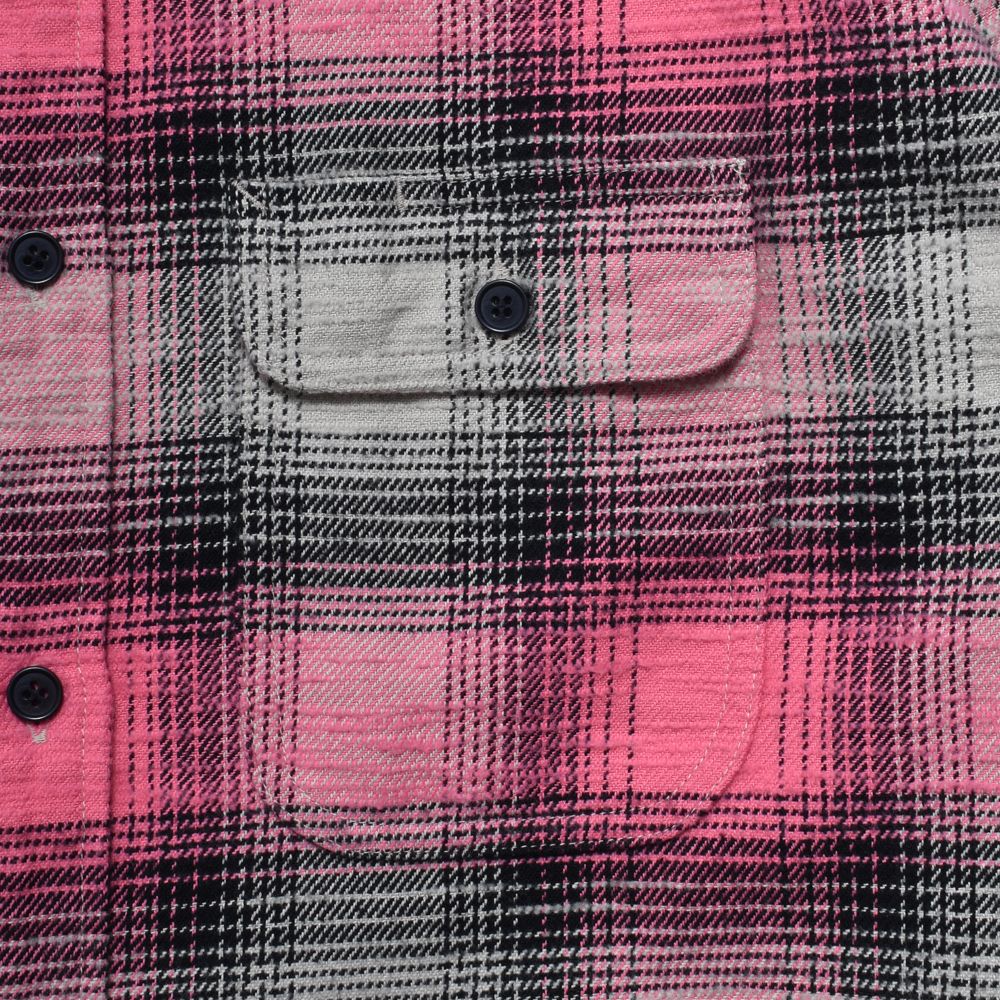 Heavy Cotton Flannel Ombre Work Shirt  - PINK / MDFBF09503