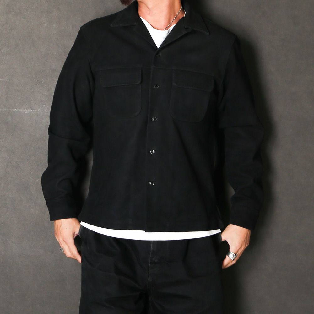 Full Grain Suede Open Collar Work Shirt  - BLK / MDFBF10501