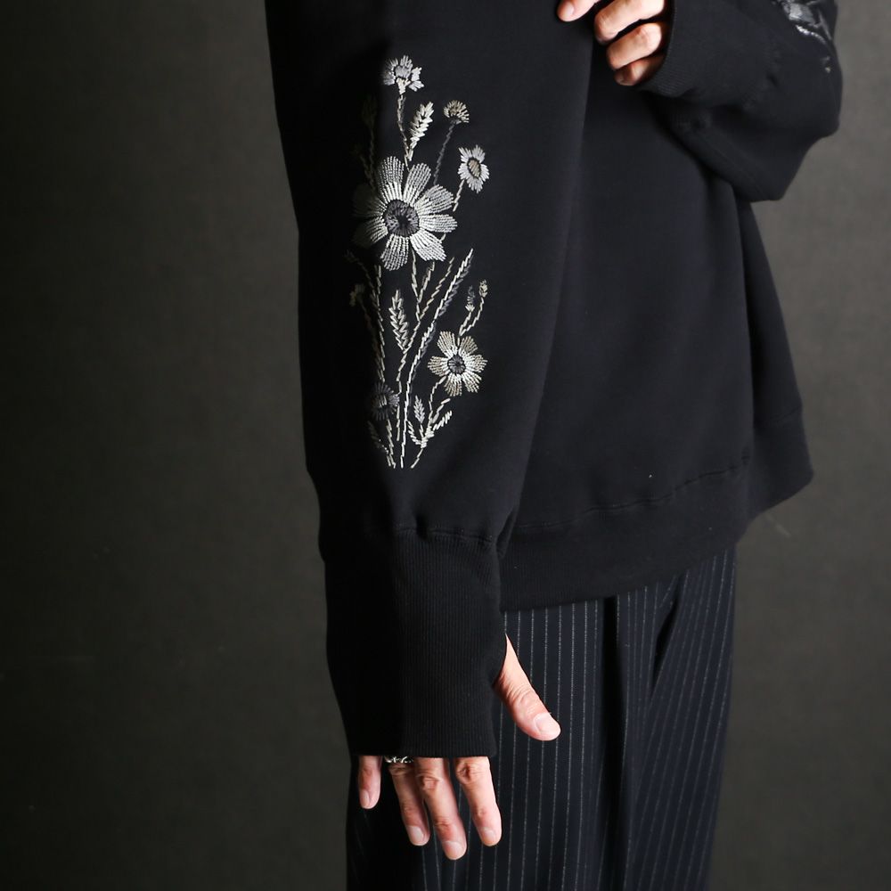 Embroidered Jacquard Crewneck Sweatshirt - Black / クルーネック スウェット / SN-632A