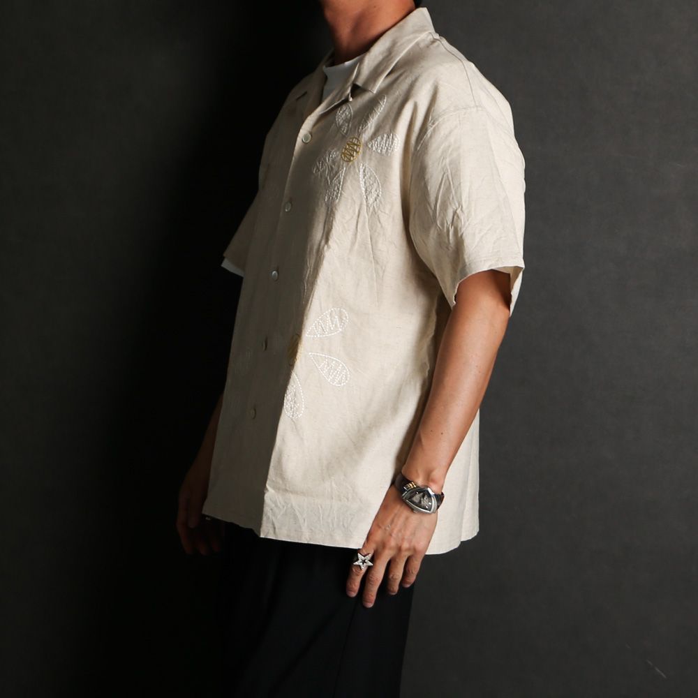 Aloha shirt - Big flowers embroidery / アロハシャツ - ビッグフラワーエンブロイダリー / SN-616B