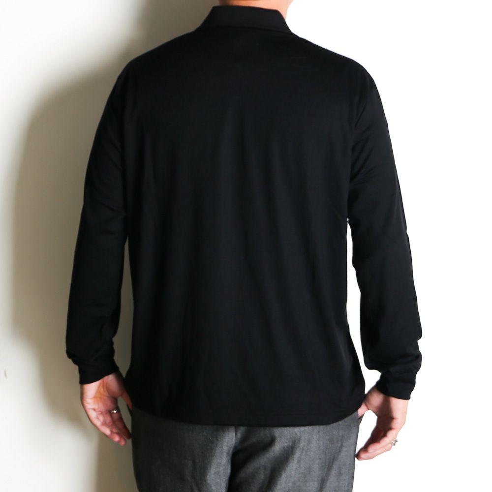 TWO BUTTON POLO L/S TEE - BLACK / ウォッシャブルウール天竺 - 2ボタンポロL/S Tee / M25C21CS03C