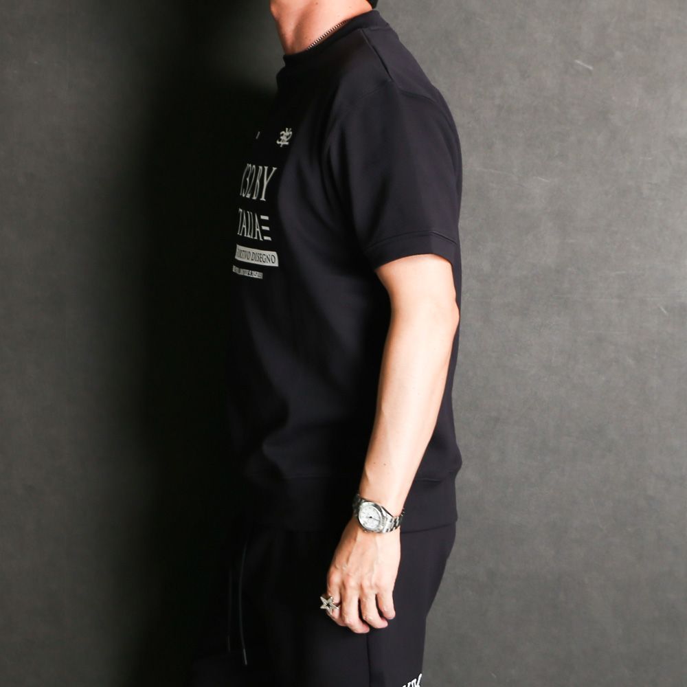 SPIRAL KNIT ZIP TEE - BLACK  / グラフィック ニットTシャツ / 15013