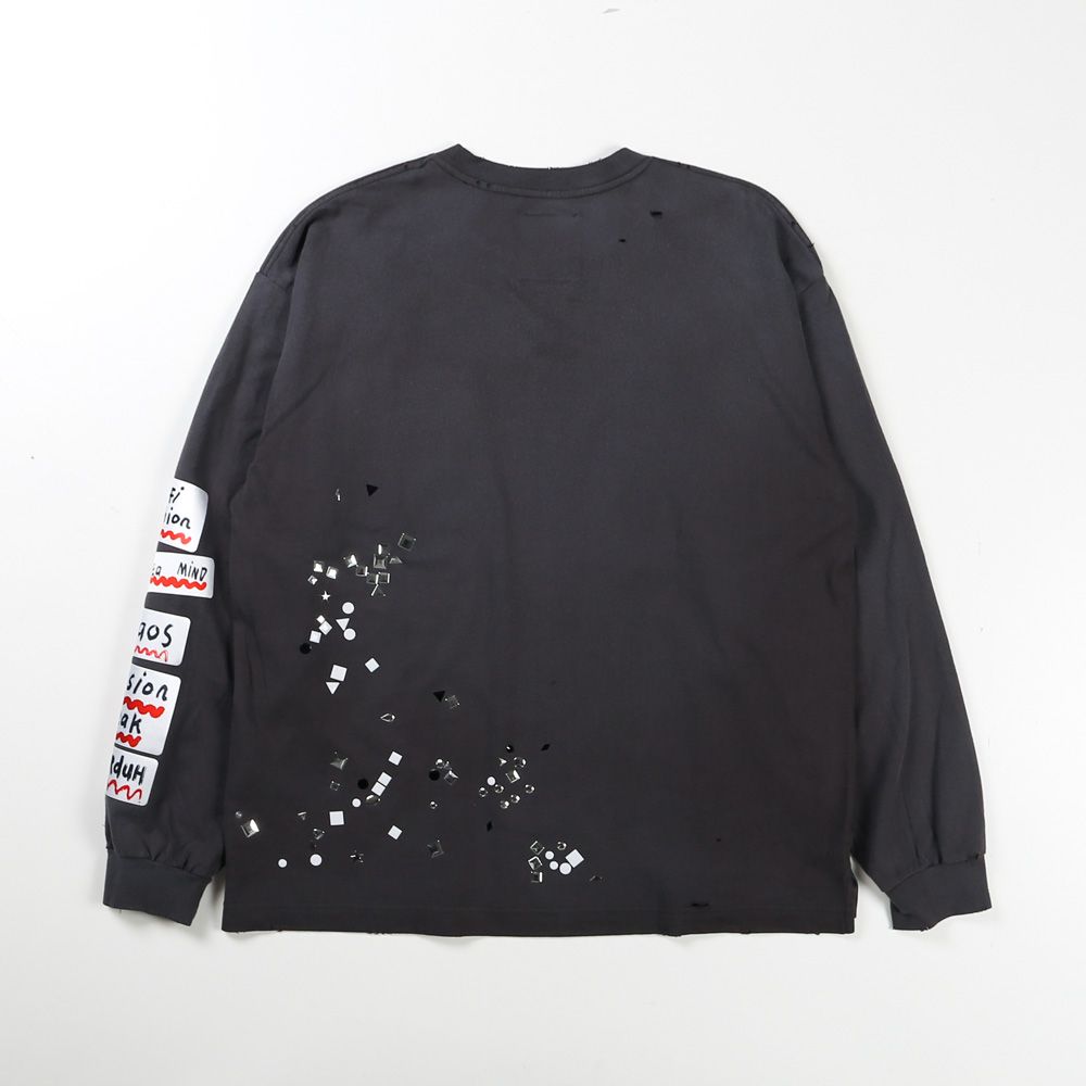 Embellished Sticker Long Sleeves Tee - BLACK / エンブリッシュド ステッカー ロングスリーブTシャツ / A16LT591