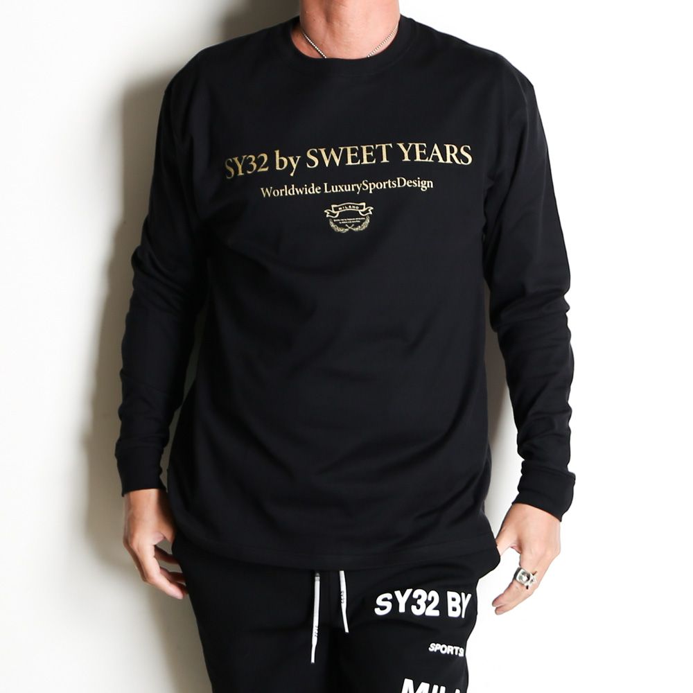 SANS SERIF LOGO L/S TEE - BLACK × GOLD / ロングスリーブTシャツ / 14178J-W