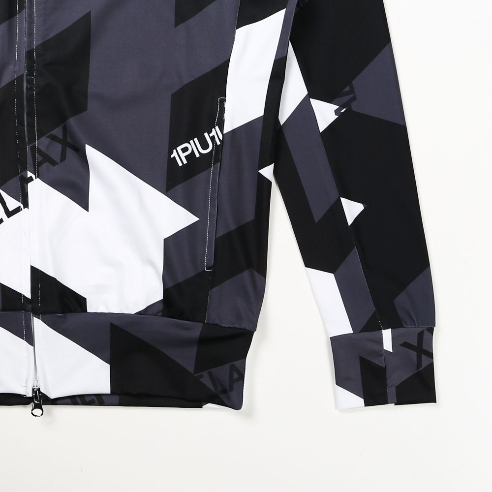 1PIU1UGUALE3 RELAX - GEOMETRIC RASH GUARD ZIP HOODIE / 幾何学柄 ロゴ ラッシュガード ジップ アップパーカー / USO-22046 | chemical conbination