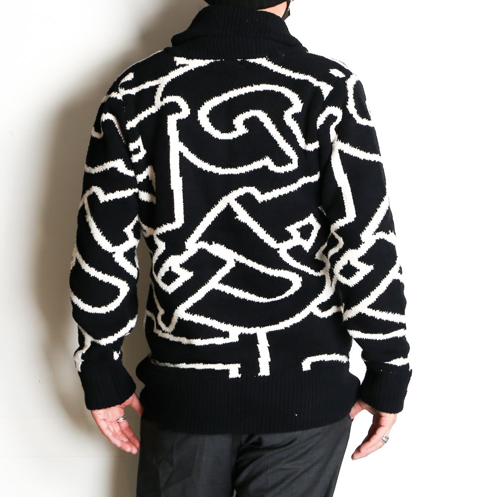 FLUFFY LETTERED LOGO SHAWL COLLAR CARDIGAN / ショールカラー カーディガン / USK-21017