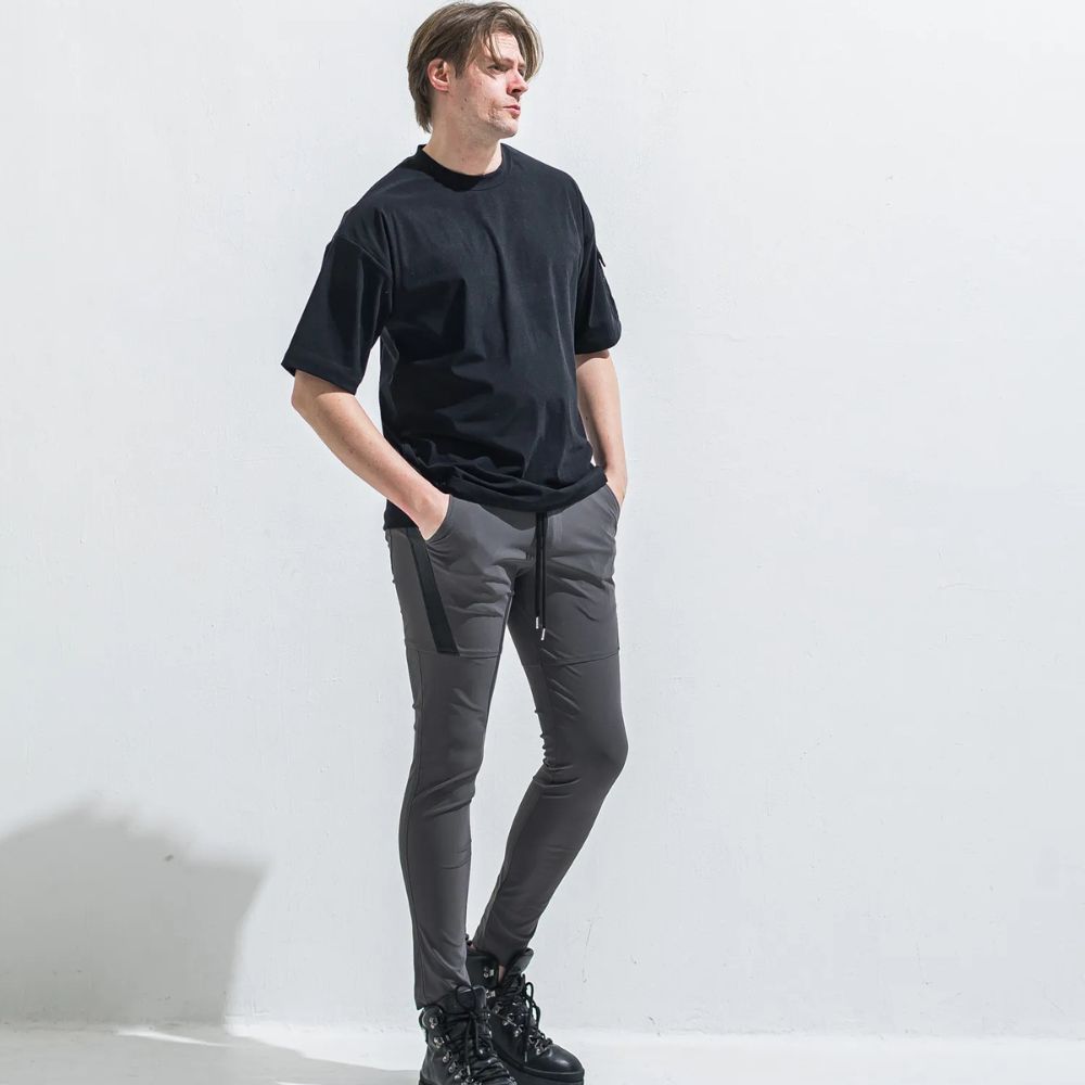 MILITARY NYLON OVER TEE - BLACK / ナイロンポケットビッグTシャツ / RC40-T-008