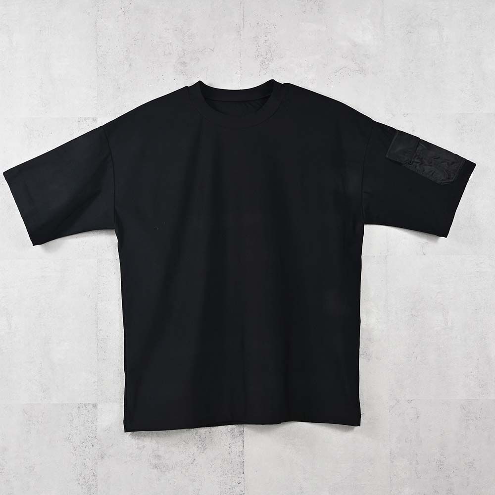 MILITARY NYLON OVER TEE - BLACK / ナイロンポケットビッグTシャツ / RC40-T-008