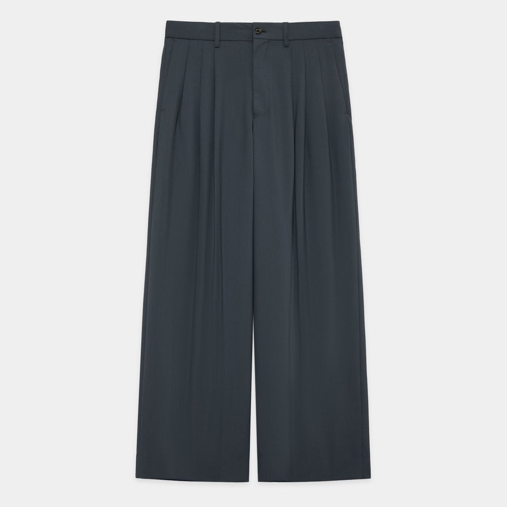 TRIPLE PLEATED WIDE TROUSERS - CHARCOAL / オーガニックウール2/80トロピカル - トリプルプリーテッドワイドトラウザーズ / A26A15PT03C