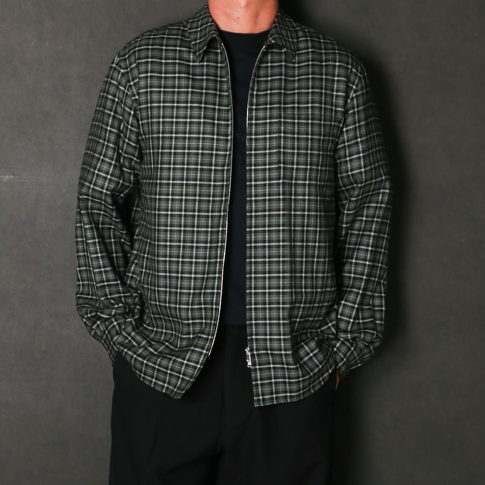 Zip Shirt - Moss Gray Check / オーガニックウールヴィエラチェック - ジップシャツ / A26C17SH03C