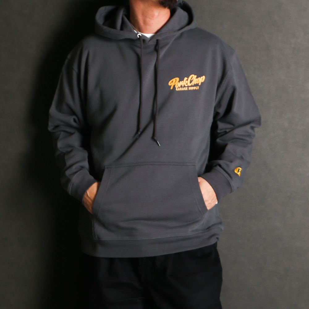 SCRIPT PORK HOODIE - ASH BLACK / プルオーバーパーカー