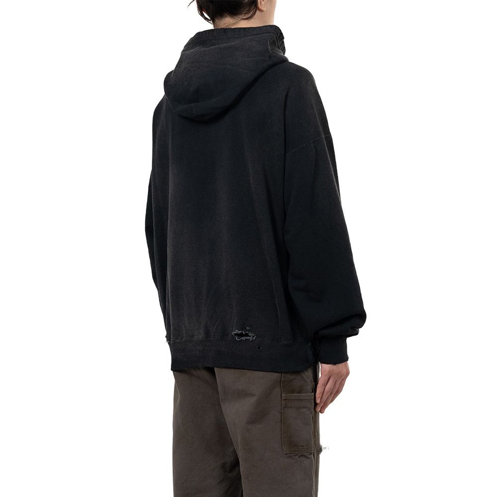 Distressed Henry Neck Hoodie - BLACK / ヘンリーネック フーディー / G15HD077