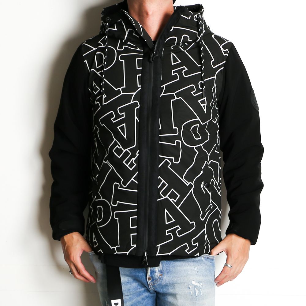 LETTERING SLEEVE SWITCH JACKET / ダイアゴナルロゴ ドッキング ダウンパーカー / USO-21044
