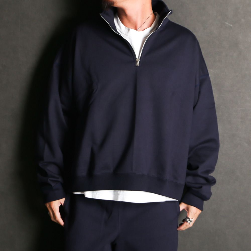 SHORT QUARTER ZIP PULLOVER - D.NAVY / オーガニックコットンヘビー吊裏毛 - ショートクォータージッププルオーバー / A25D03CS02C