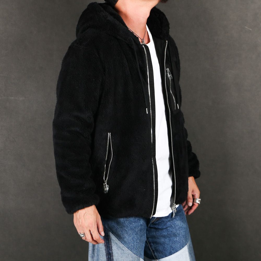 MENFI メンフィ - BLACK / ボア フードブルゾン (フリース) /  MJXA0212033588