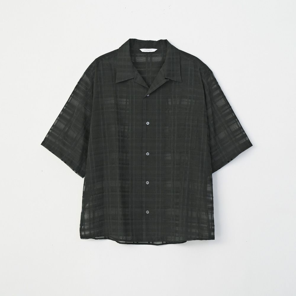 VICTIM - OPEN COLLAR CHECK SHIRT - BLACK / チェック シアー
